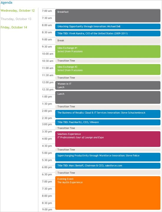 Dell World 2011 - Thursday, October 13 agenda