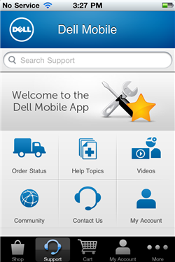 Dell.com Mobile Support Home Page