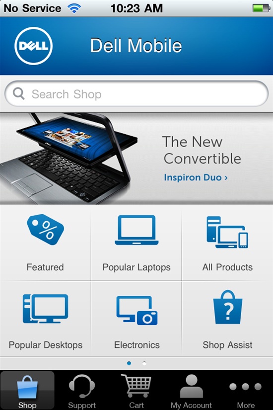 Dell.com Mobile Shopping Home Page