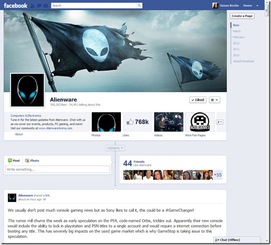 alienware fb page with timeline