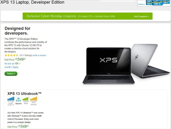 Dell XPS 13 Developer Edition Laptop