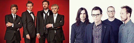 Group photos of the bands Duran Duran and Weezer