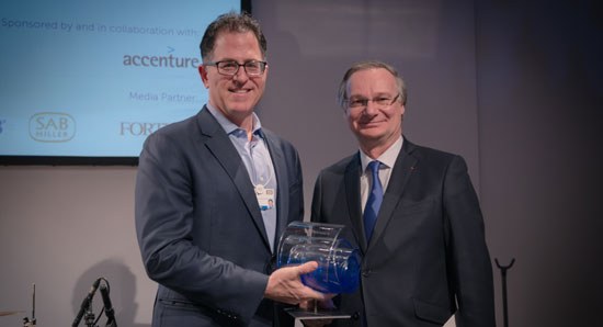 Michael Dell with Pierre Nanterme, CEO of Accenture, at the 2015 Circular Economy Awards, Davos Switzerland