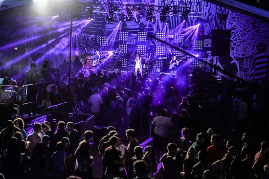 Wide view of the crowd in front of the stage at FADER FORT 2014