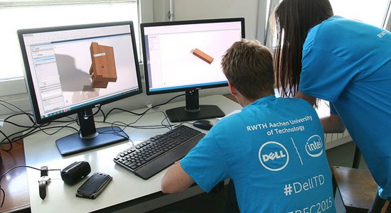 Team Design students at  European BEST Engineering Competition (EBEC) work in 3D CAD on Dell workstations and monitors