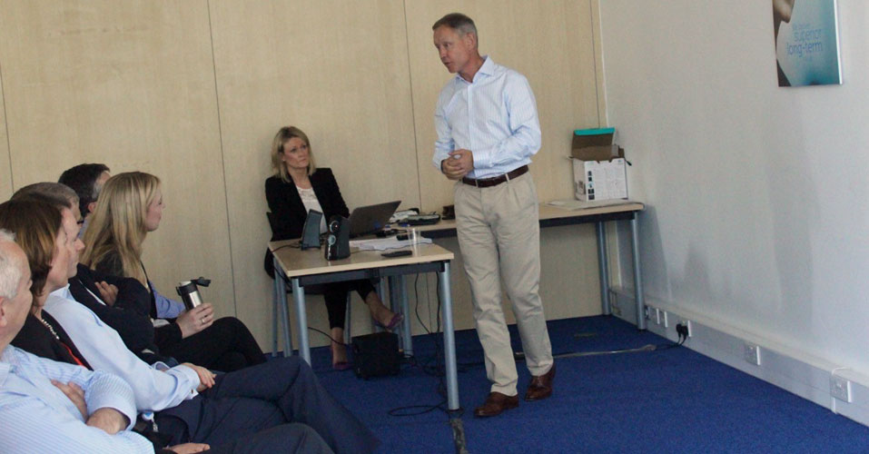 Former Irish rugby referee Donal Courtney speaking to Dell Financial Services employees