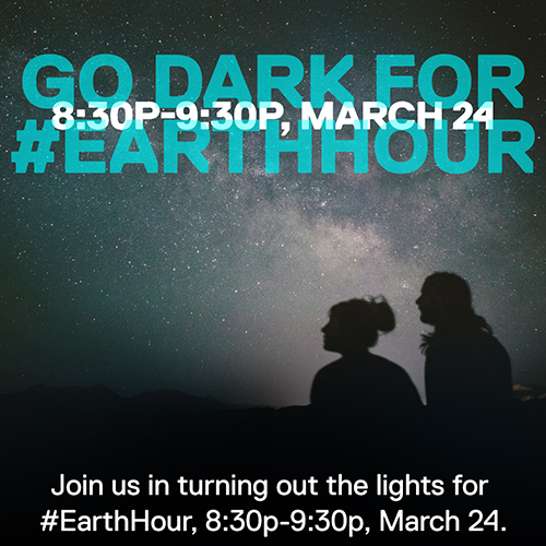 two people looking at starts and text saying go dark for earth hour