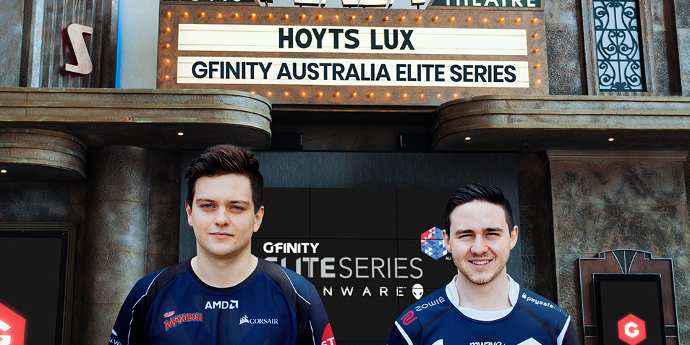two esports players outside a theatre